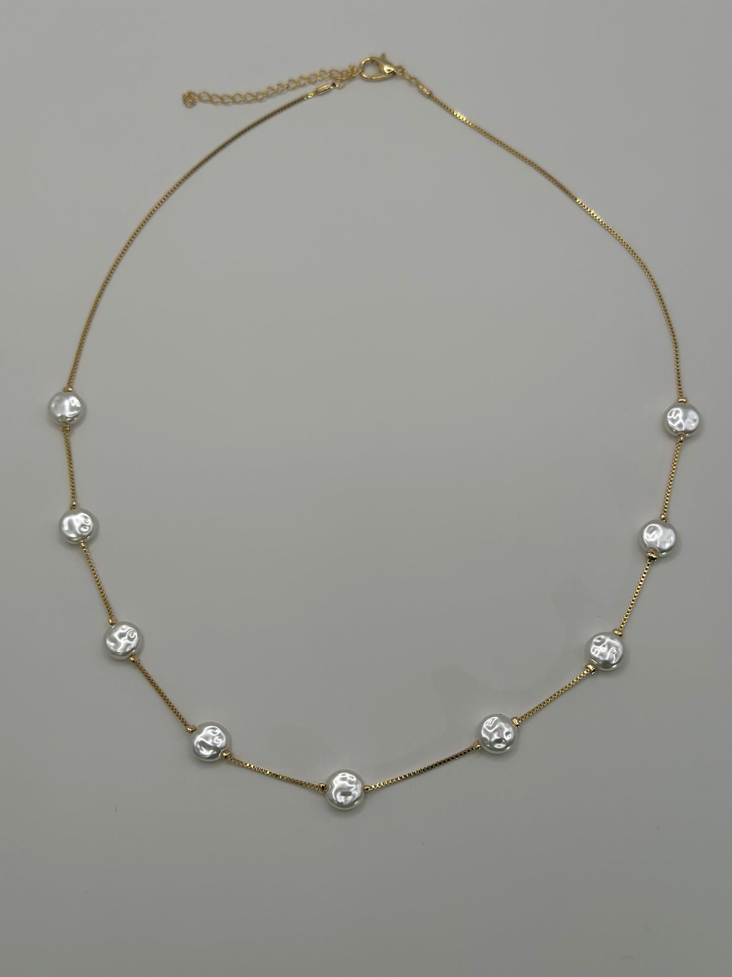 Gold-Tone Chain Necklace with White Faux Pearls | Elegant 18K Filled Gold Design