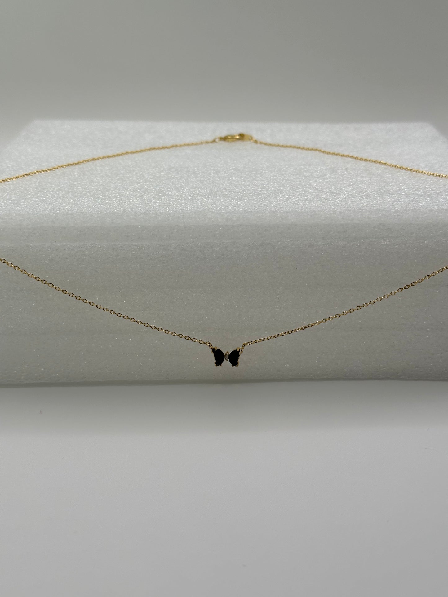 Gold-Tone Chain Necklace with Black Butterfly Pendant | 18K Gold-Filled Design