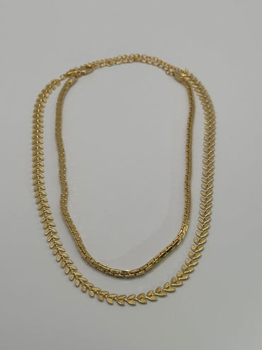 Gold-Tone Layered Leaf Chain Necklace Set | Gold-Dipped Double Strand (Adjustable)