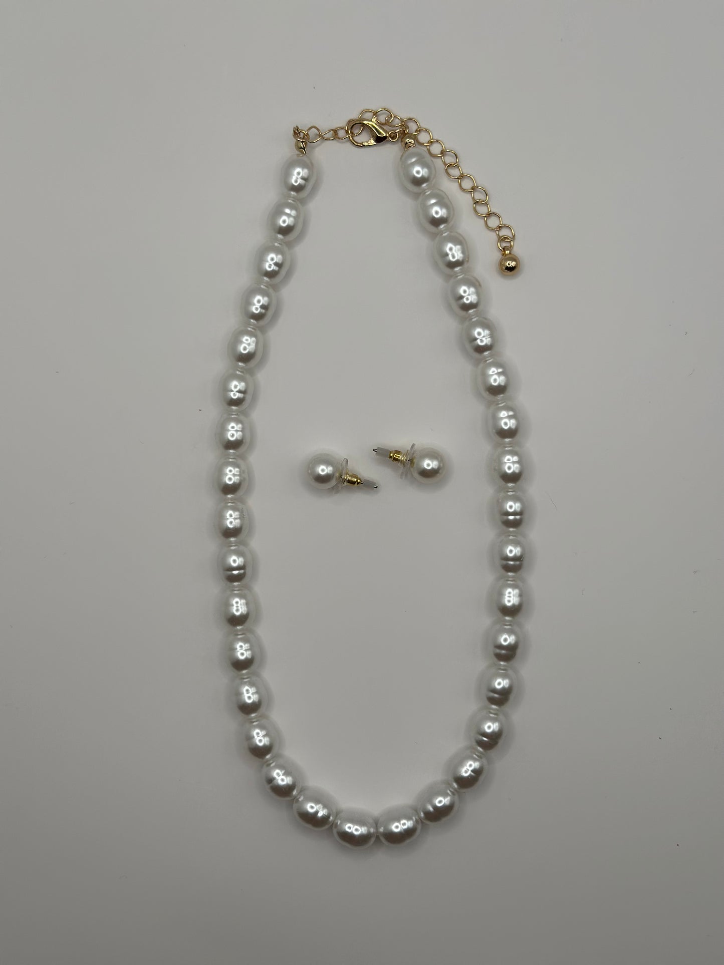 Pearl Necklace & Stud Earring Set | Classic White Imitation Pearls
