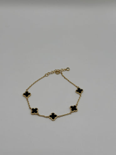 Gold-Dipped Black Clover Bracelet | 5 Station Minimal Chain Jewelry