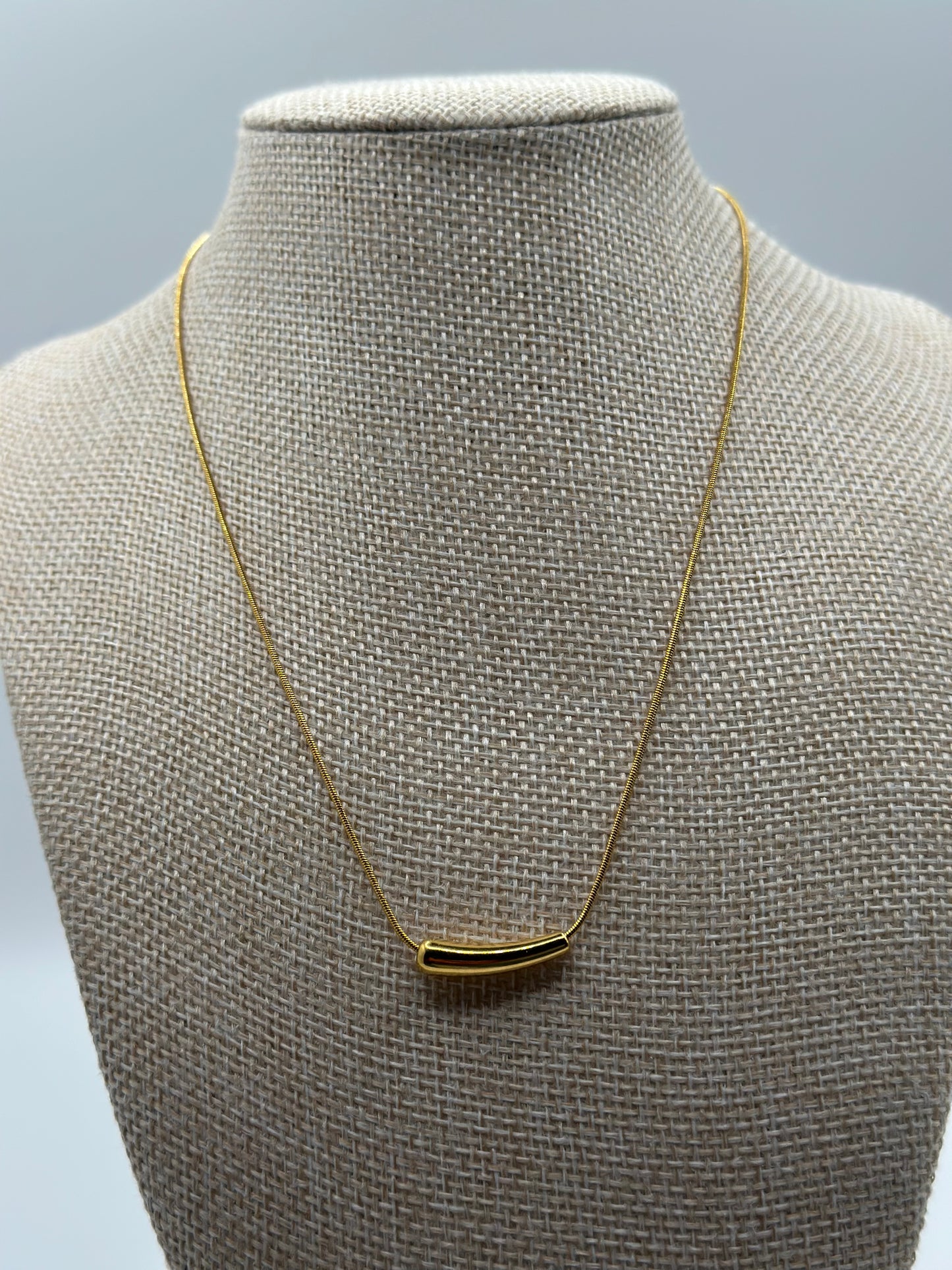 Minimalist Stainless Steel Bar Necklace - 16"+2" Gold Chain