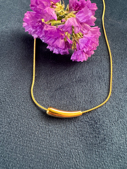 Minimalist Stainless Steel Bar Necklace - 16"+2" Gold Chain