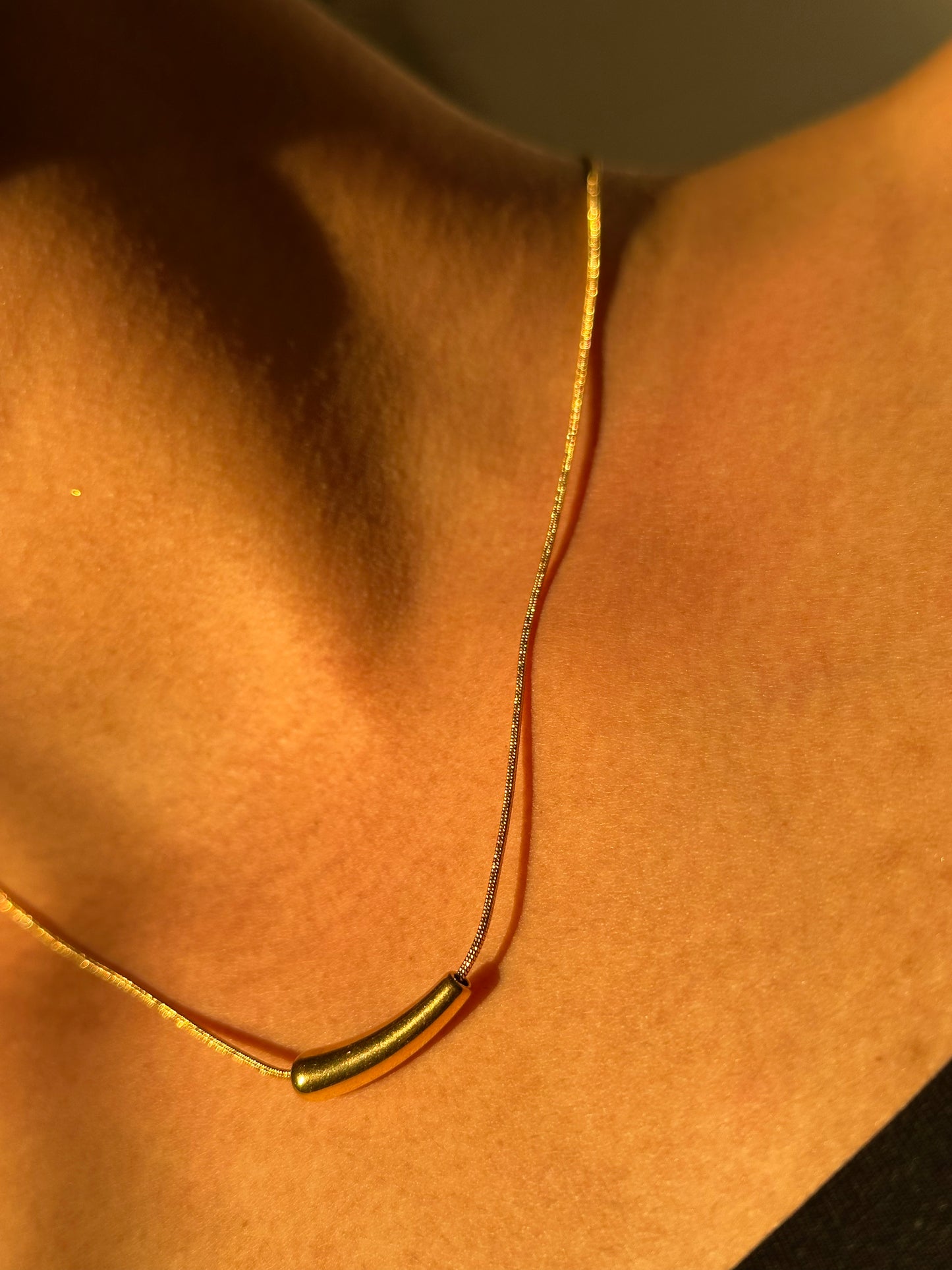 Minimalist Stainless Steel Bar Necklace - 16"+2" Gold Chain
