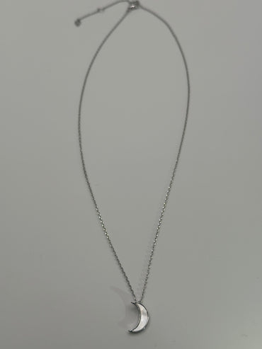 Silver-Tone Moon Pendant Necklace | Delicate White Gold-Dipped Crescent Charm