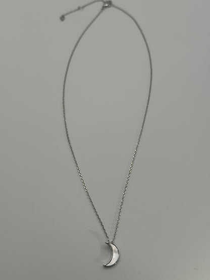 Silver-Tone Moon Pendant Necklace | Delicate White Gold-Dipped Crescent Charm
