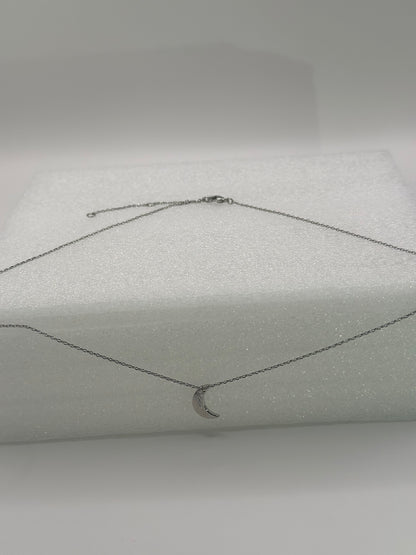 Silver-Tone Moon Pendant Necklace | Delicate White Gold-Dipped Crescent Charm