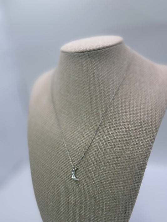Silver-Tone Moon Pendant Necklace | Delicate White Gold-Dipped Crescent Charm