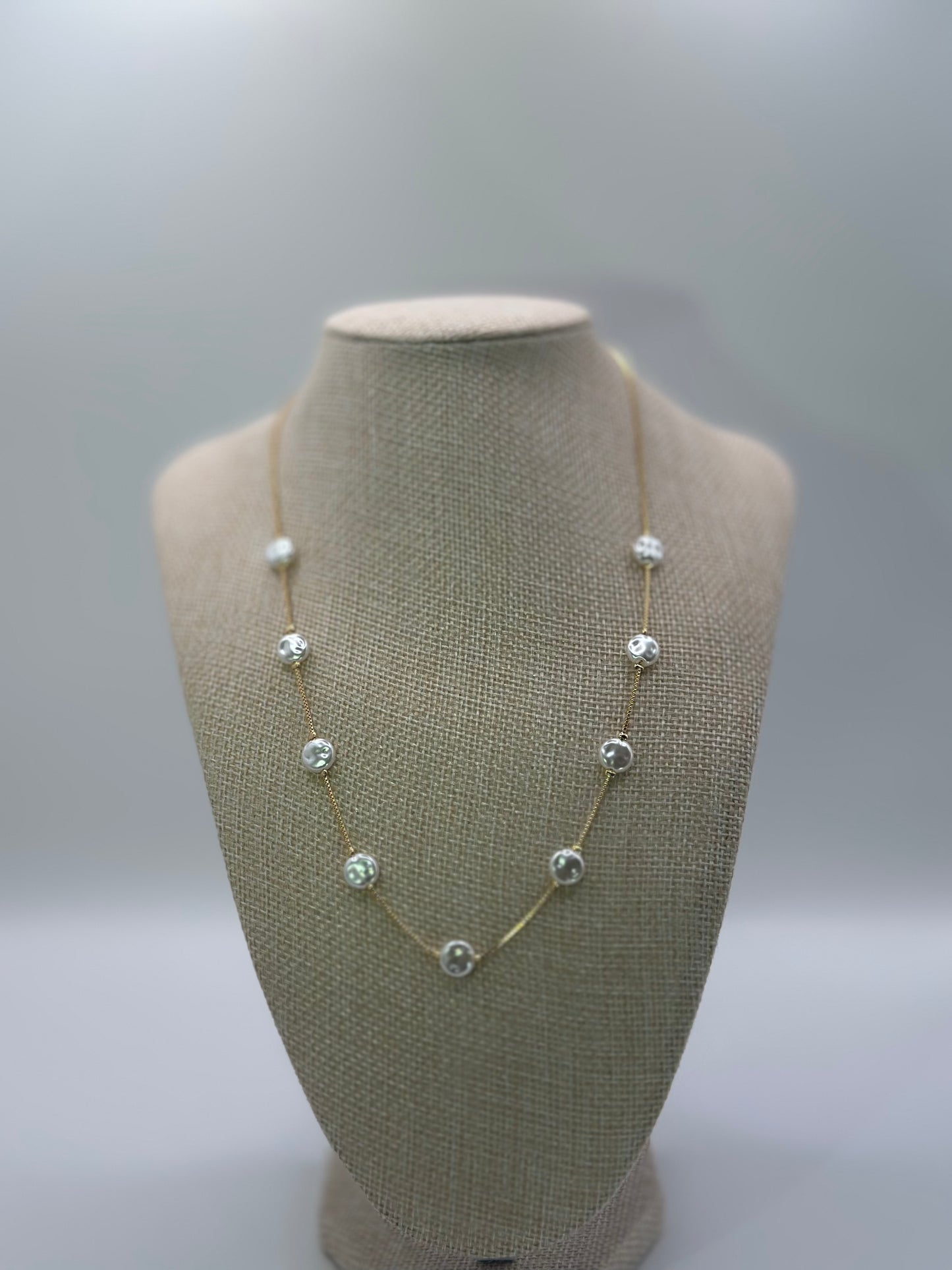Gold-Tone Chain Necklace with White Faux Pearls | Elegant 18K Filled Gold Design