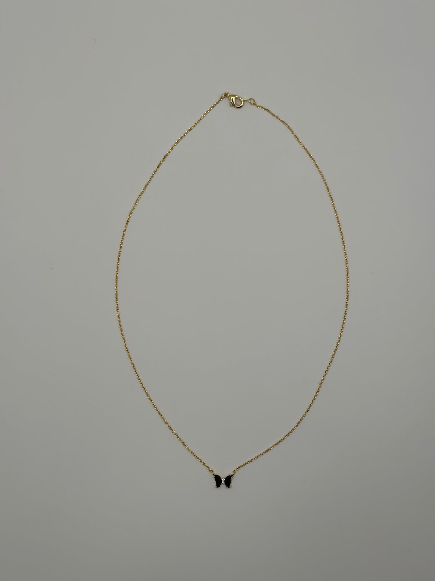 Gold-Tone Chain Necklace with Black Butterfly Pendant | 18K Gold-Filled Design