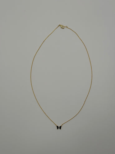 Gold-Tone Chain Necklace with Black Butterfly Pendant | 18K Gold-Filled Design