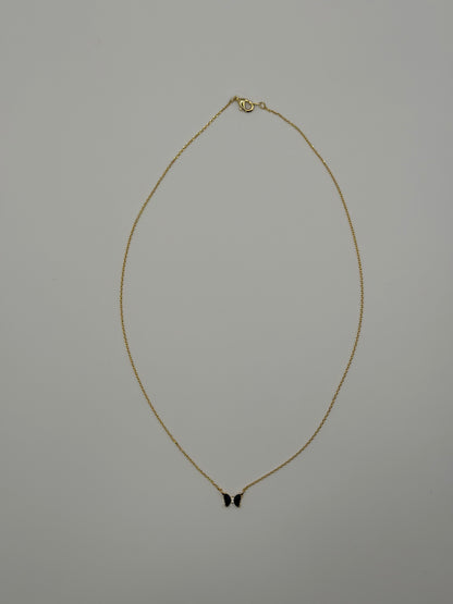 Gold-Tone Chain Necklace with Black Butterfly Pendant | 18K Gold-Filled Design
