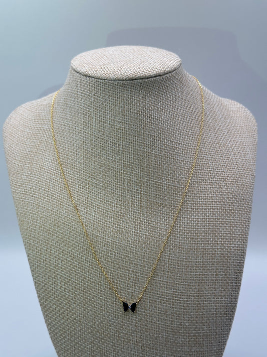 Gold-Tone Chain Necklace with Black Butterfly Pendant | 18K Gold-Filled Design