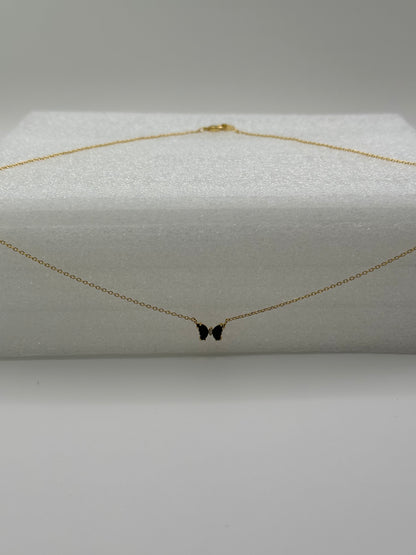 Gold-Tone Chain Necklace with Black Butterfly Pendant | 18K Gold-Filled Design