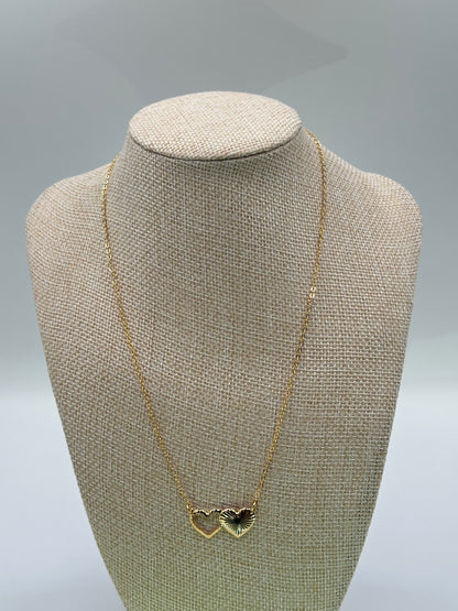 Gold-Tone Necklace with Two Interlocking Heart Pendant | 18K Gold-Filled Design