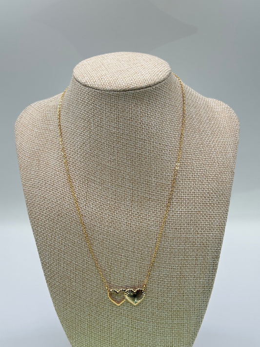 Gold-Tone Necklace with Two Interlocking Heart Pendant | 18K Gold-Filled Design