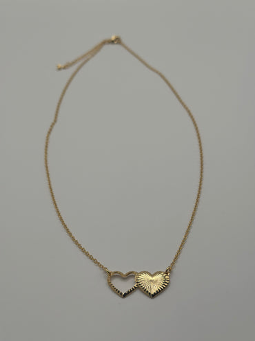 Gold-Tone Necklace with Two Interlocking Heart Pendant | 18K Gold-Filled Design