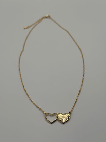 Gold-Tone Necklace with Two Interlocking Heart Pendant | 18K Gold-Filled Design
