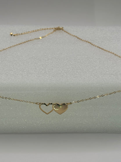 Gold-Tone Necklace with Two Interlocking Heart Pendant | 18K Gold-Filled Design