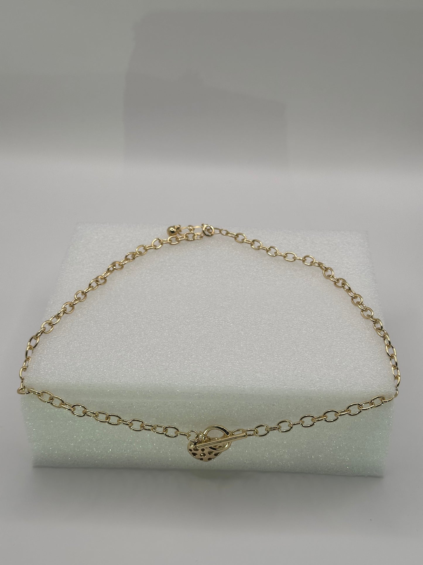 Gold-Tone Chain Necklace with Heart Pendant and T-Bar Clasp | 18K Gold-Dipped Jewelry