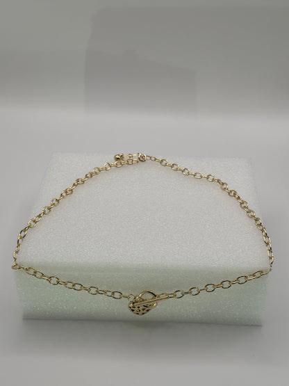Gold-Tone Chain Necklace with Heart Pendant and T-Bar Clasp | 18K Gold-Dipped Jewelry