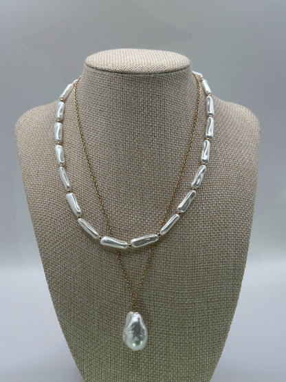 Gold-Tone Multi-Strand Pearl Necklace | Layered Stainless Steel Fashion Jewelry