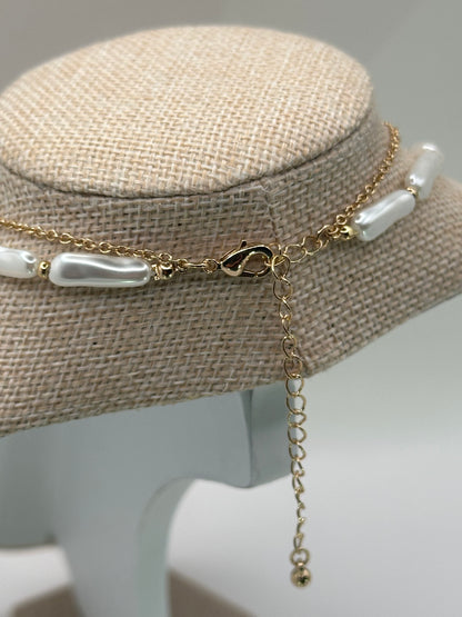 Gold-Tone Multi-Strand Pearl Necklace | Layered Stainless Steel Fashion Jewelry