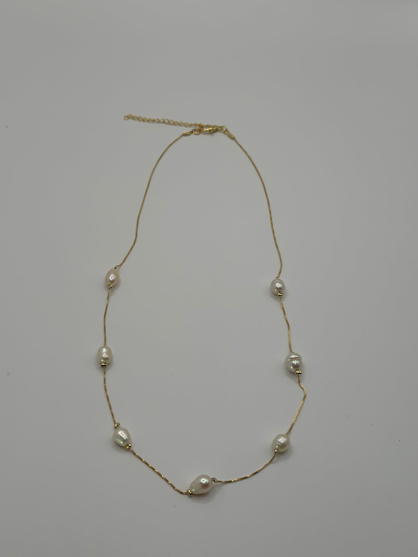 18K Gold Filled Pearl Station Necklace | Gold-Tone Chain Jewelry