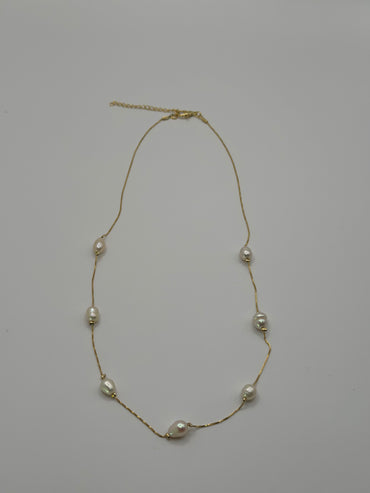 18K Gold Filled Pearl Station Necklace | Gold-Tone Chain Jewelry