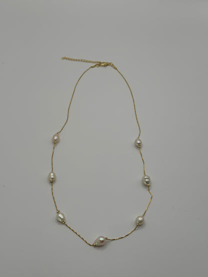 18K Gold Filled Pearl Station Necklace | Gold-Tone Chain Jewelry