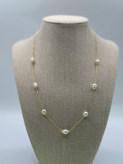 18K Gold Filled Pearl Station Necklace | Gold-Tone Chain Jewelry