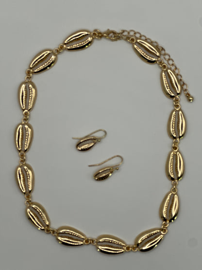Gold Cowrie Shell Necklace & Earring Set | Gold-Plated Stainless Steel