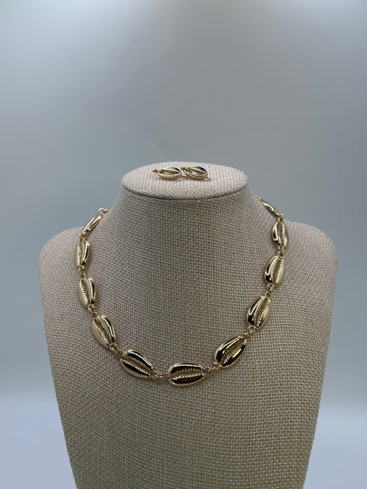 Gold Cowrie Shell Necklace & Earring Set | Gold-Plated Stainless Steel