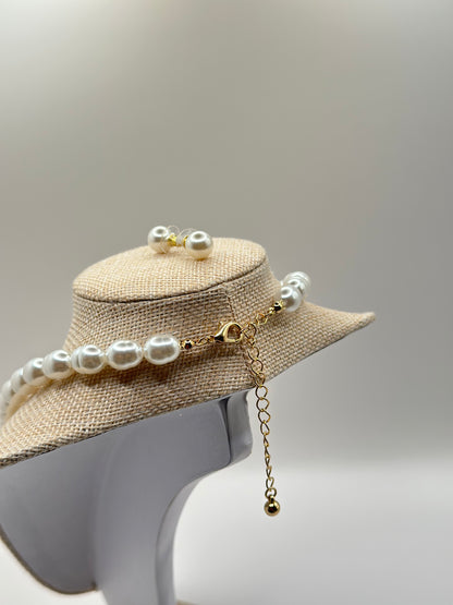 Pearl Necklace & Stud Earring Set | Classic White Imitation Pearls