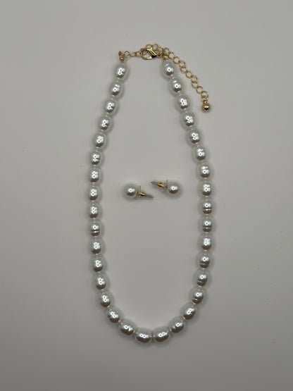 Pearl Necklace & Stud Earring Set | Classic White Imitation Pearls