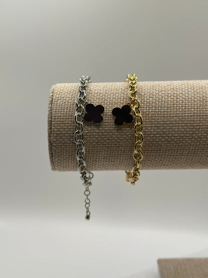 Chunky Clover Charm Bracelet with Magnetic Clasp | Gold or Silver Tone
