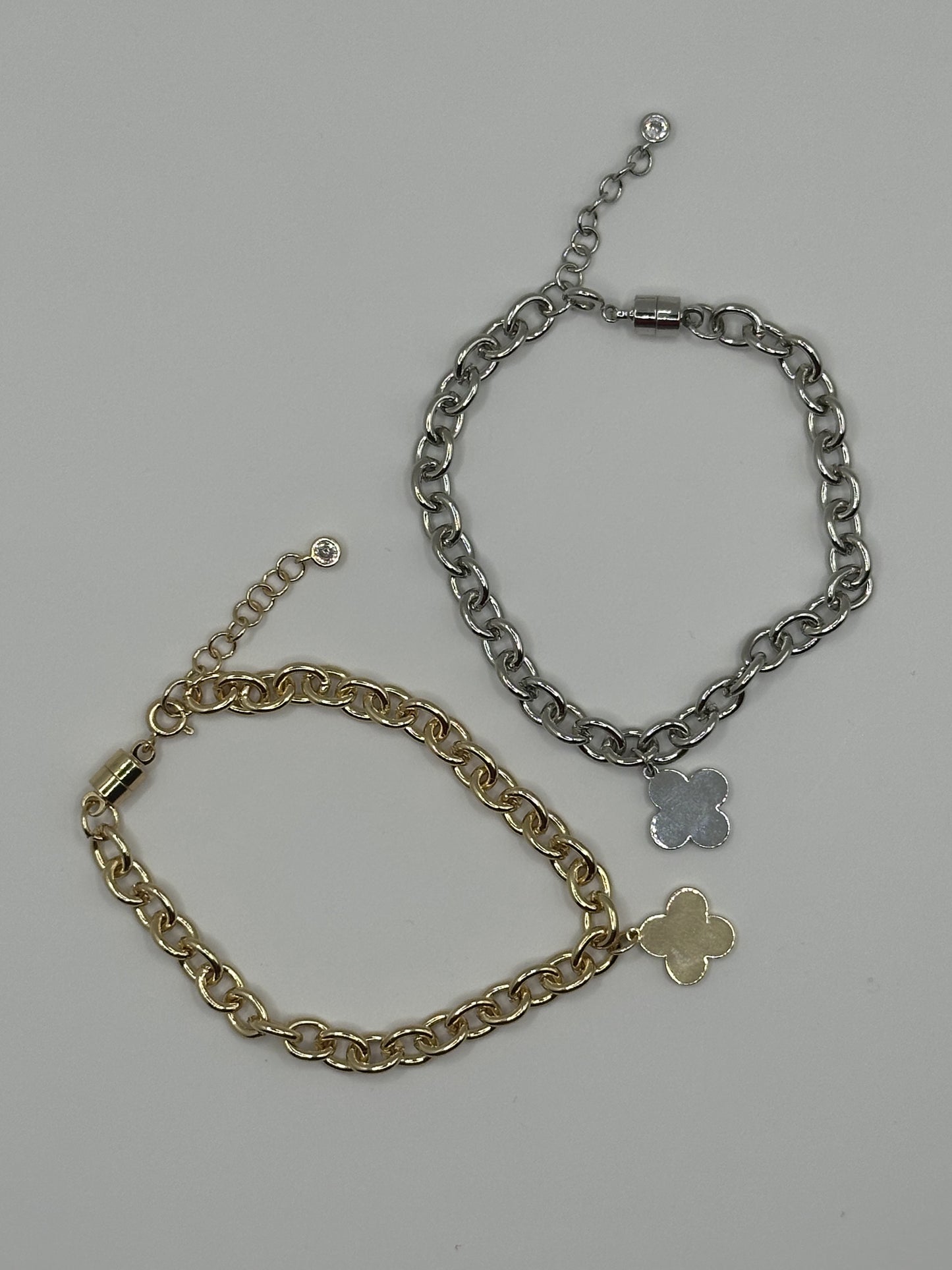 Chunky Clover Charm Bracelet with Magnetic Clasp | Gold or Silver Tone
