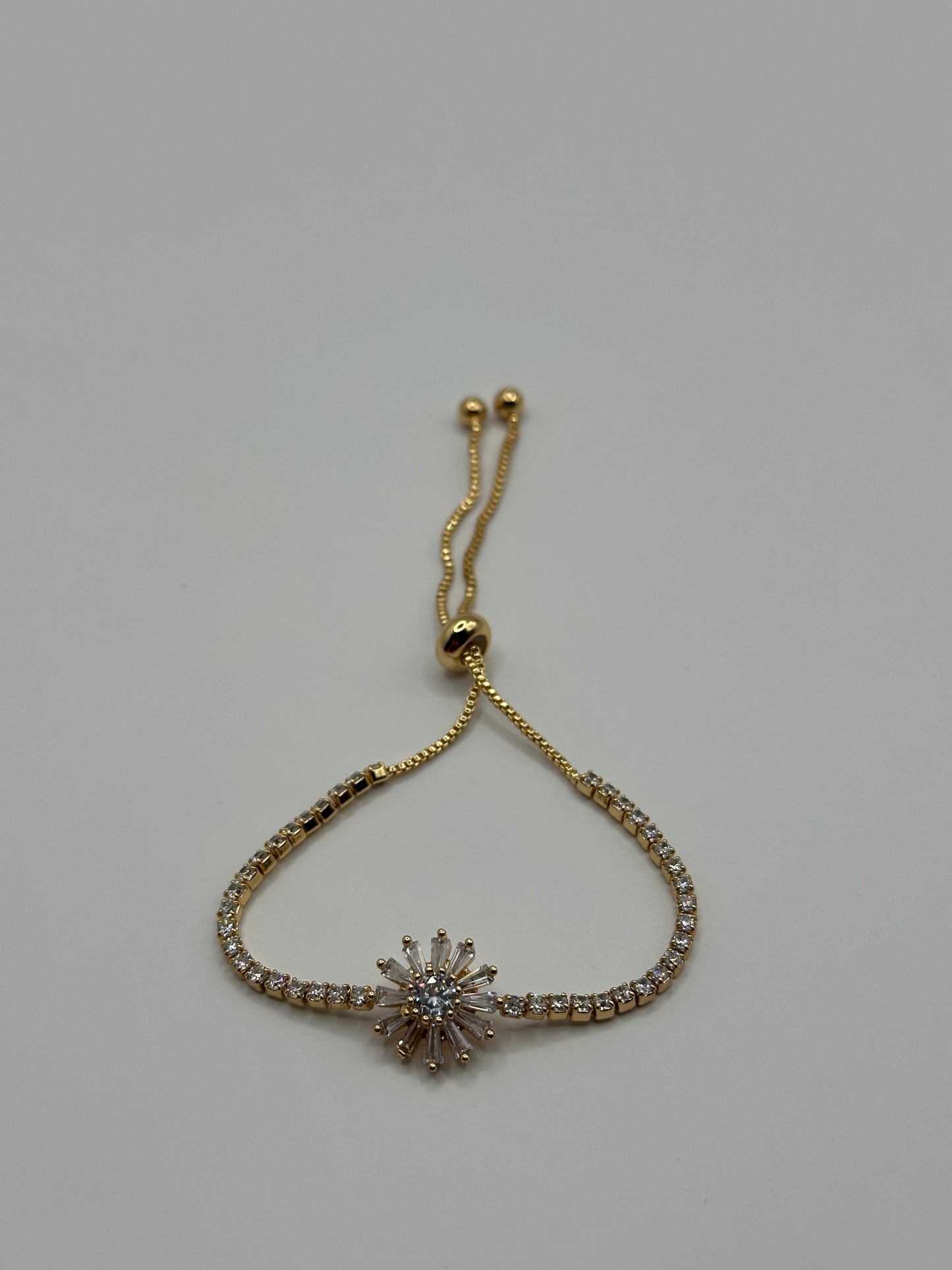 18K Gold Filled Crystal Slider Bracelet | Tennis Chain Sunburst Charm