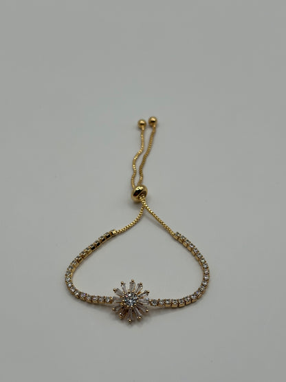 18K Gold Filled Crystal Slider Bracelet | Tennis Chain Sunburst Charm
