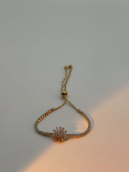 18K Gold Filled Crystal Slider Bracelet | Tennis Chain Sunburst Charm