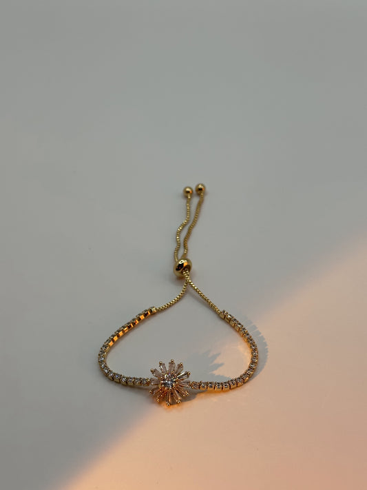 18K Gold Filled Crystal Slider Bracelet | Tennis Chain Sunburst Charm