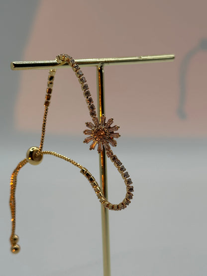 18K Gold Filled Crystal Slider Bracelet | Tennis Chain Sunburst Charm