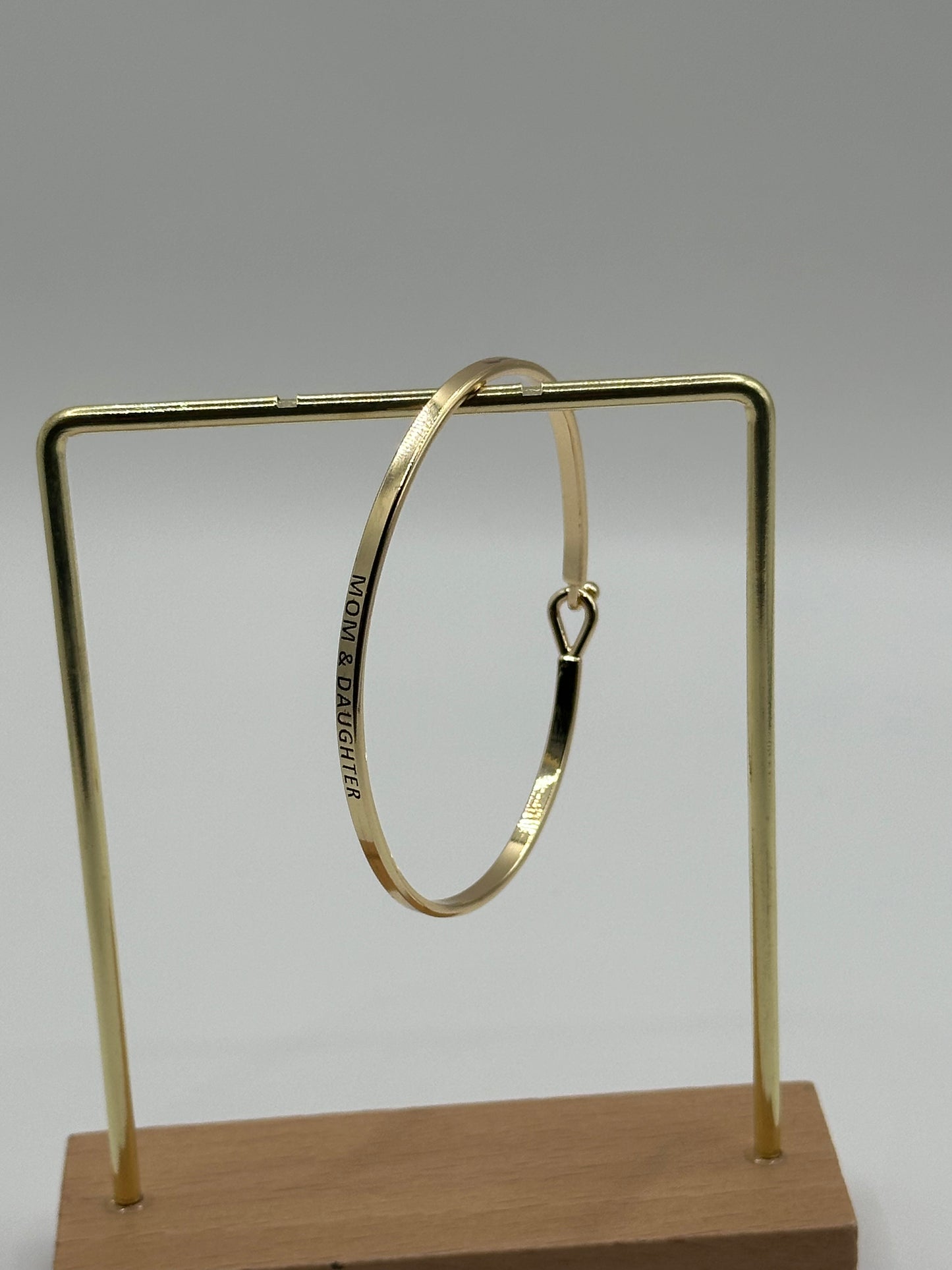Mom &amp; Daughter Engraved Bangle Bracelet | Gold-Dipped Brass Jewelry