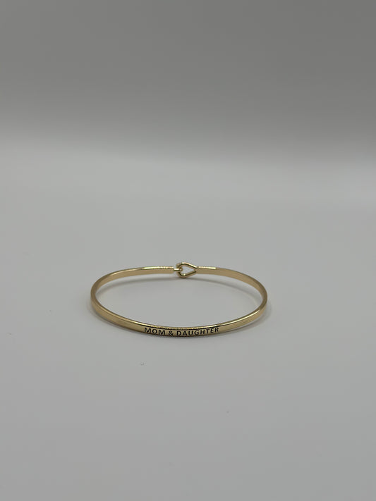 Mom &amp; Daughter Engraved Bangle Bracelet | Gold-Dipped Brass Jewelry