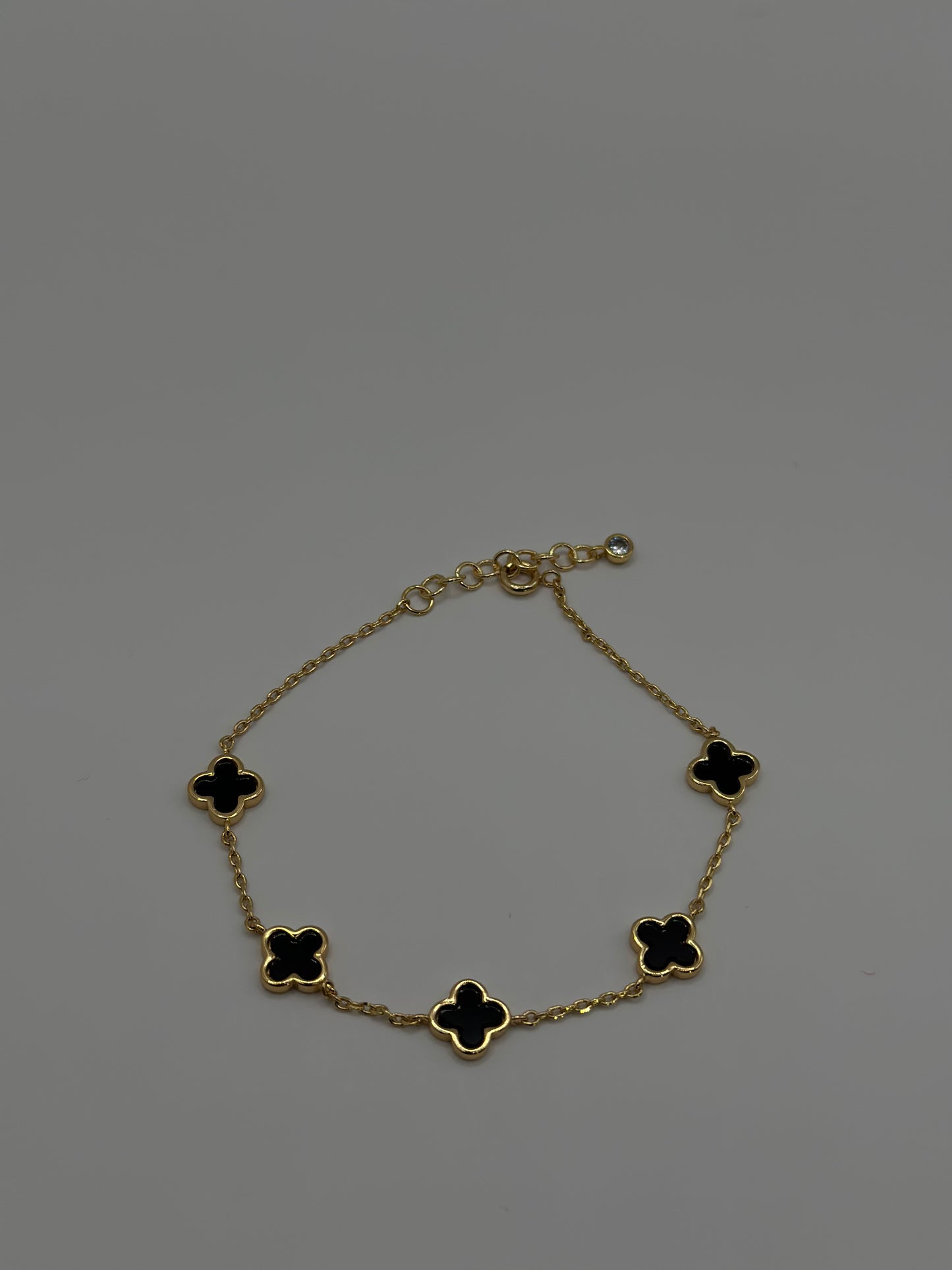 Gold-Dipped Black Clover Bracelet | 5 Station Minimal Chain Jewelry