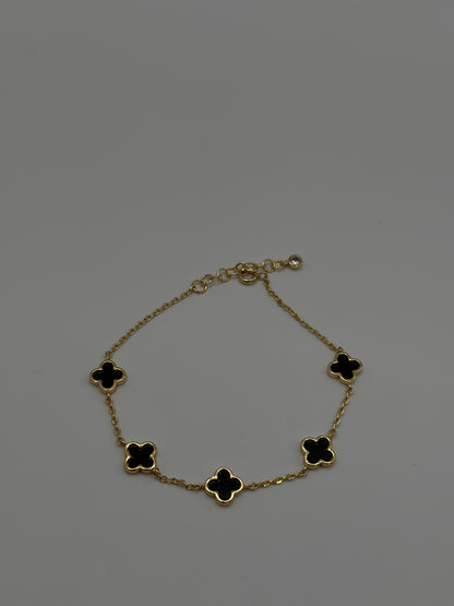 Gold-Dipped Black Clover Bracelet | 5 Station Minimal Chain Jewelry