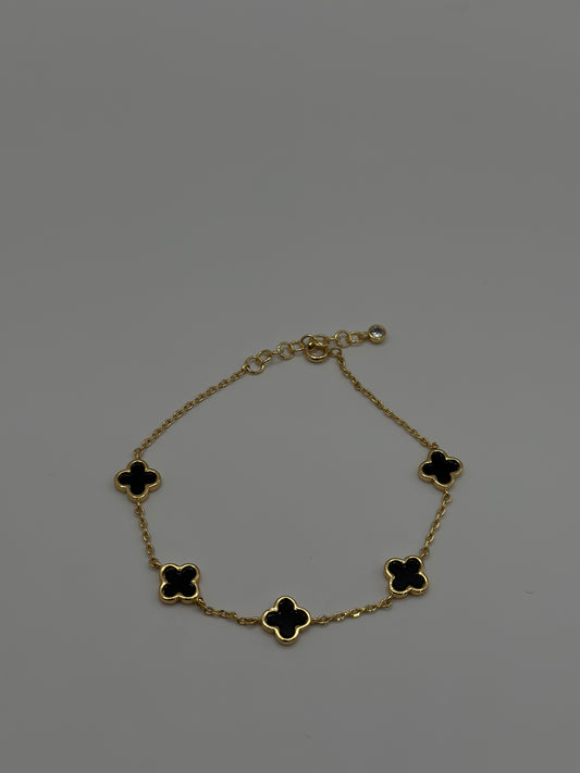 Gold-Dipped Black Clover Bracelet | 5 Station Minimal Chain Jewelry