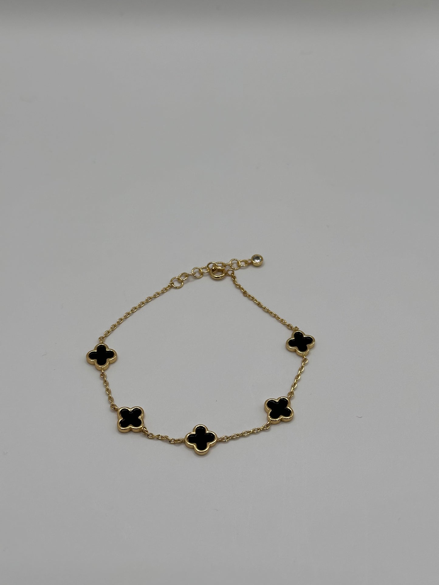 Gold-Dipped Black Clover Bracelet | 5 Station Minimal Chain Jewelry