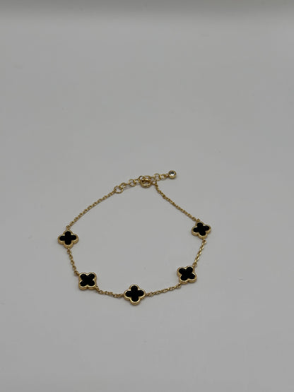 Gold-Dipped Black Clover Bracelet | 5 Station Minimal Chain Jewelry
