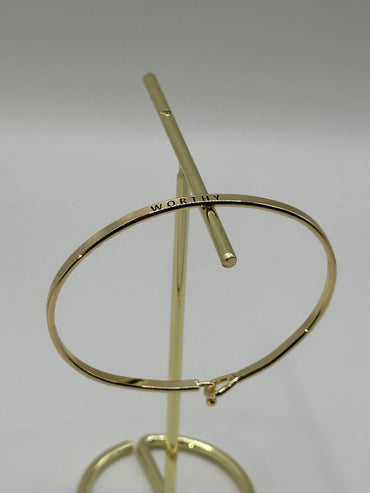 WORTHY Engraved Gold-Tone Bangle Bracelet | Minimal Brass Cuff